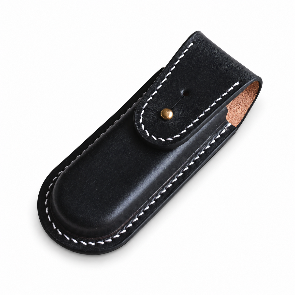 111mm SAK Hunter Vegetable-Tanned Leather Sheath - Black Button-Stud Closure - Plain