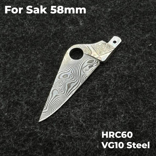 58mm Knife Damascus Powder Steel Handmade Replacement Blade Looks Like Spider SAK Part