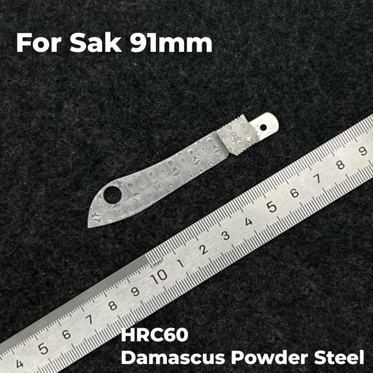 91mm Knife Fish Eye Damascus Powder Steel Handmade Thumb Ramp Blade SAK Parts