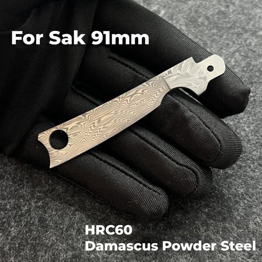 91mm Knife Barber Style Damascus Powder Steel Handmade Replacement Blade SAK Parts