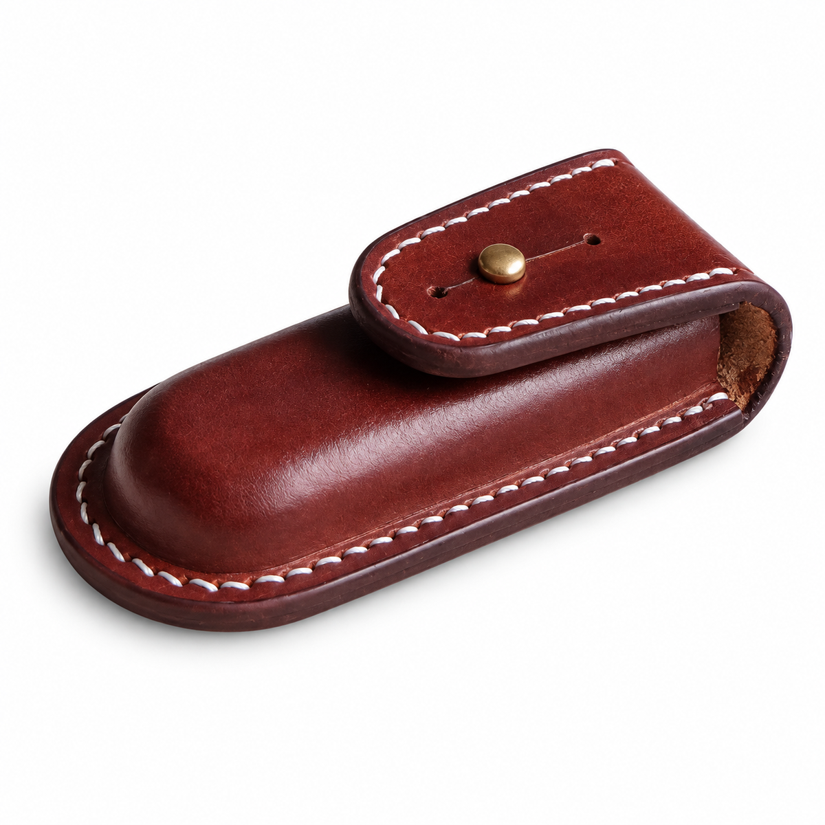 84mm SAK Vegetable-Tanned Cowhide Leather Sheath for 1-2 Layer Knives - Brown Button-Stud Closure · 1-Layer Fit