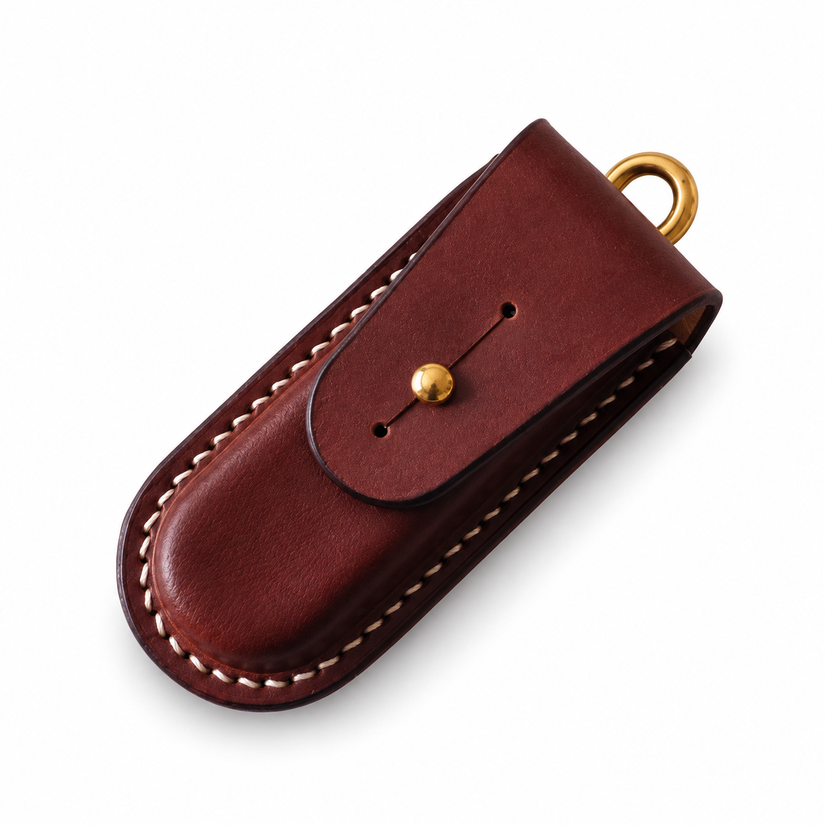 84mm SAK Vegetable-Tanned Cowhide Leather Sheath - Aluminum Handle Training Officer - Brown - Button-Stud Closure