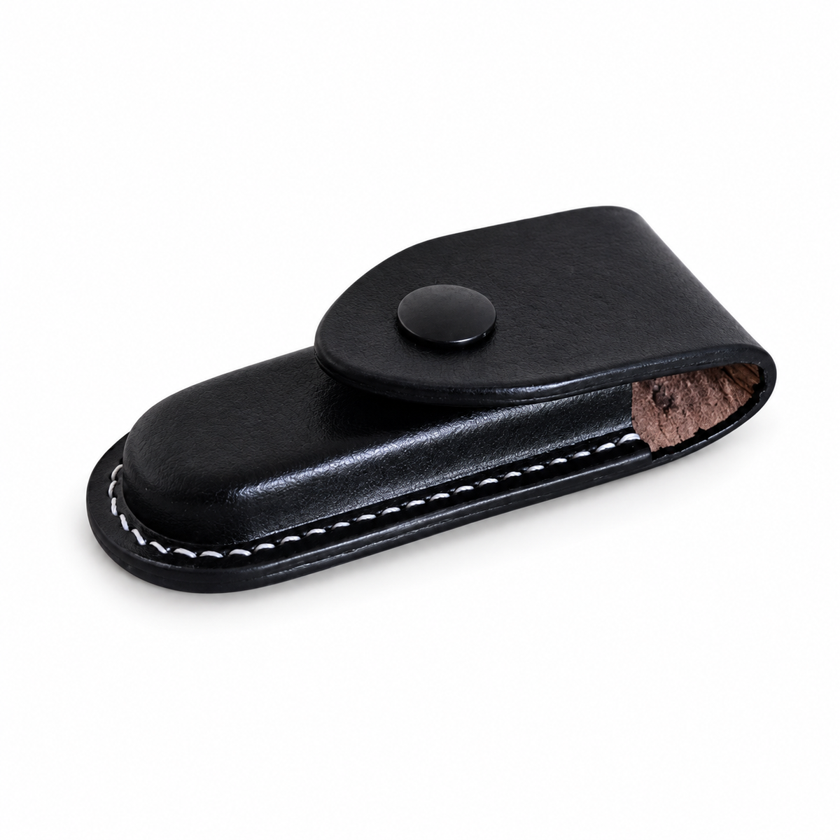 93mm Handmade Vegetable-Tanned Leather Belt Sheath for SAK - Black or Brown - Black Snap Closure 1 Layer for SAK Without Ring
