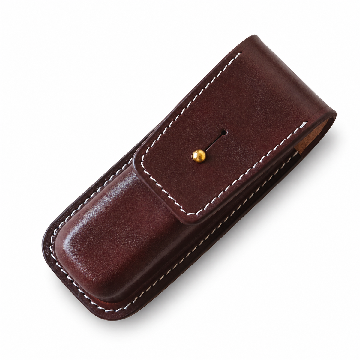 130mm SAK Vegetable-Tanned Cowhide Leather Sheath for 3-4 Layer Knives - 130mm SAK 3-Layer Brown Button-Stud Closure