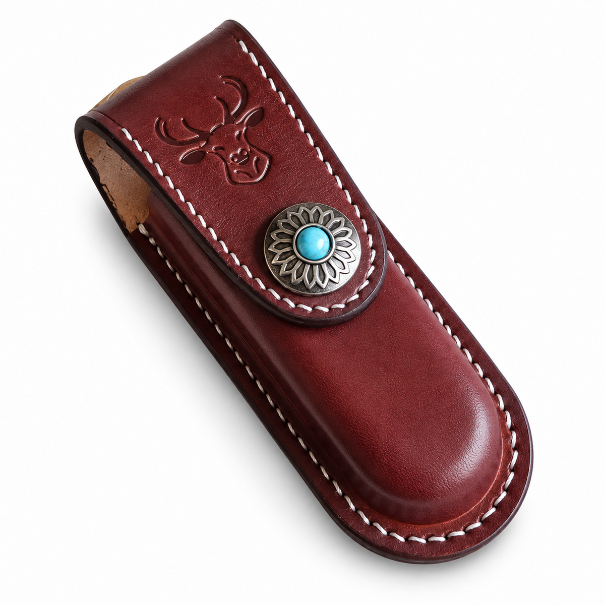 111mm SAK Hunter Vegetable-Tanned Leather Sheath - Brown Snap Closure - Deer Embossed