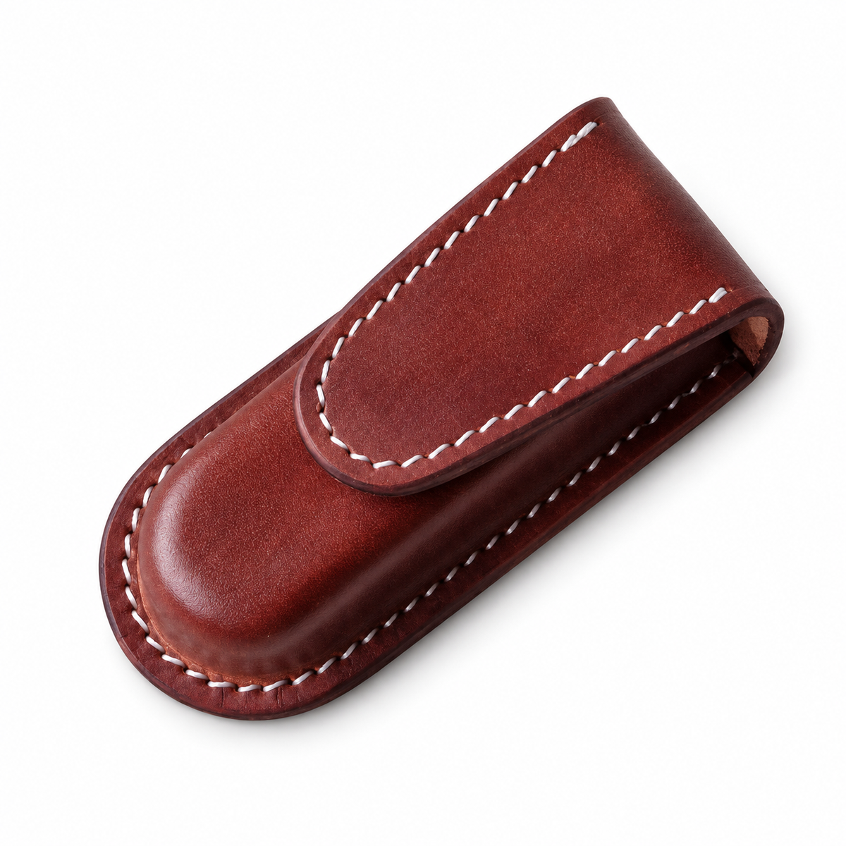 91mm SAK Vegetable-Tanned Cowhide Leather Case for 2-4 Layer Knives - 91mm Spartan Brown Magnetic Closure 2-Layer Fit