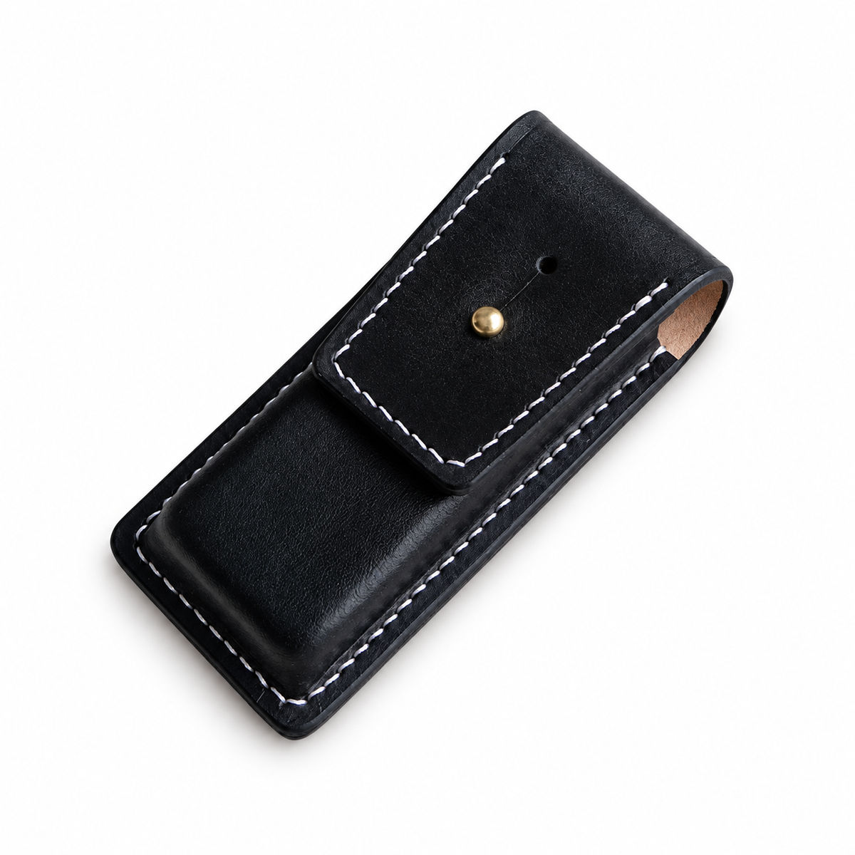 111mm SAK Sentinel Vegetable-Tanned Cowhide Leather Sheath - 111mm SAK Sentinel Black Button-Stud Closure With Hole