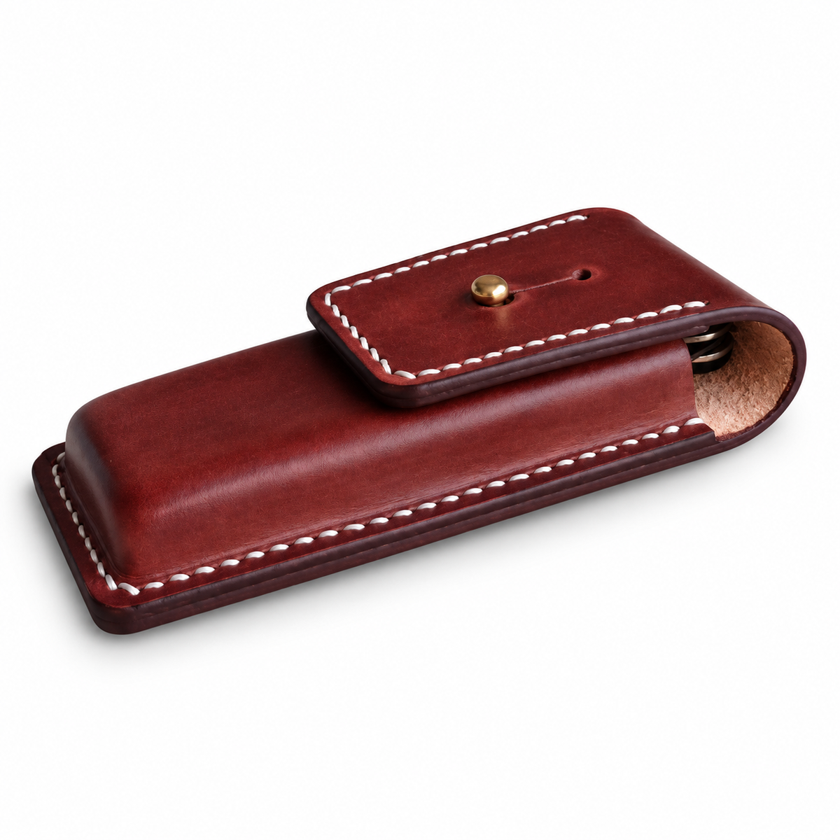 111mm SAK Sentinel Vegetable-Tanned Cowhide Leather Sheath - 111mm SAK Sentinel Brown Button-Stud Closure With Hole