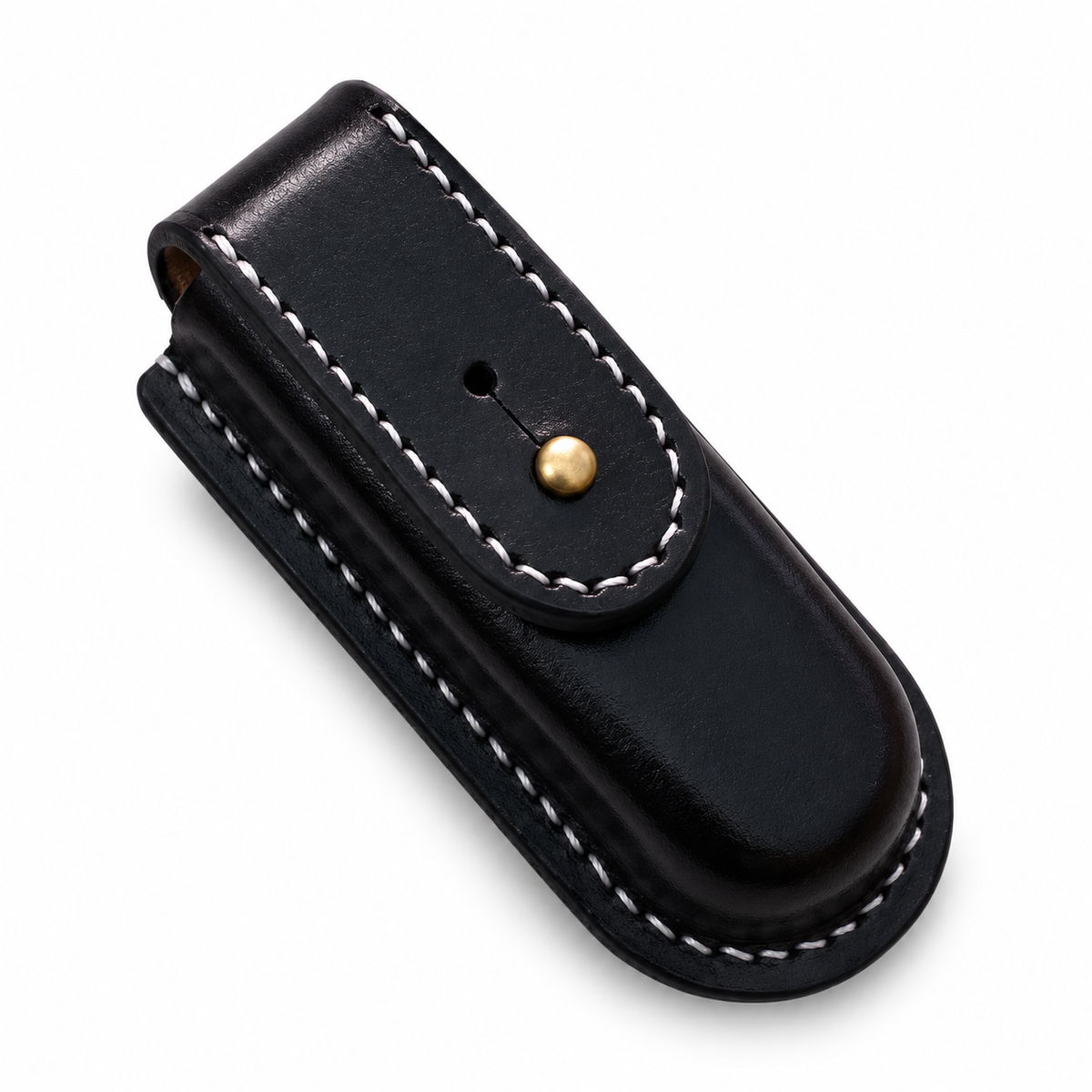 91mm SAK Ranger Vegetable-Tanned Leather Sheath - Black Straight Flap Button-Stud Closure
