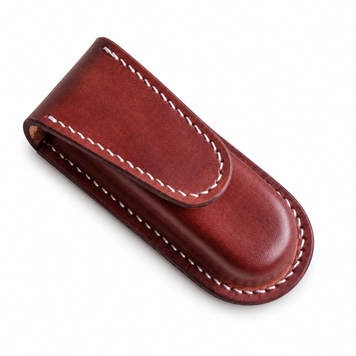 91mm SAK Vegetable-Tanned Cowhide Leather Case for 2-4 Layer Knives - 91mm Climber Brown Magnetic Closure 3-Layer Fit