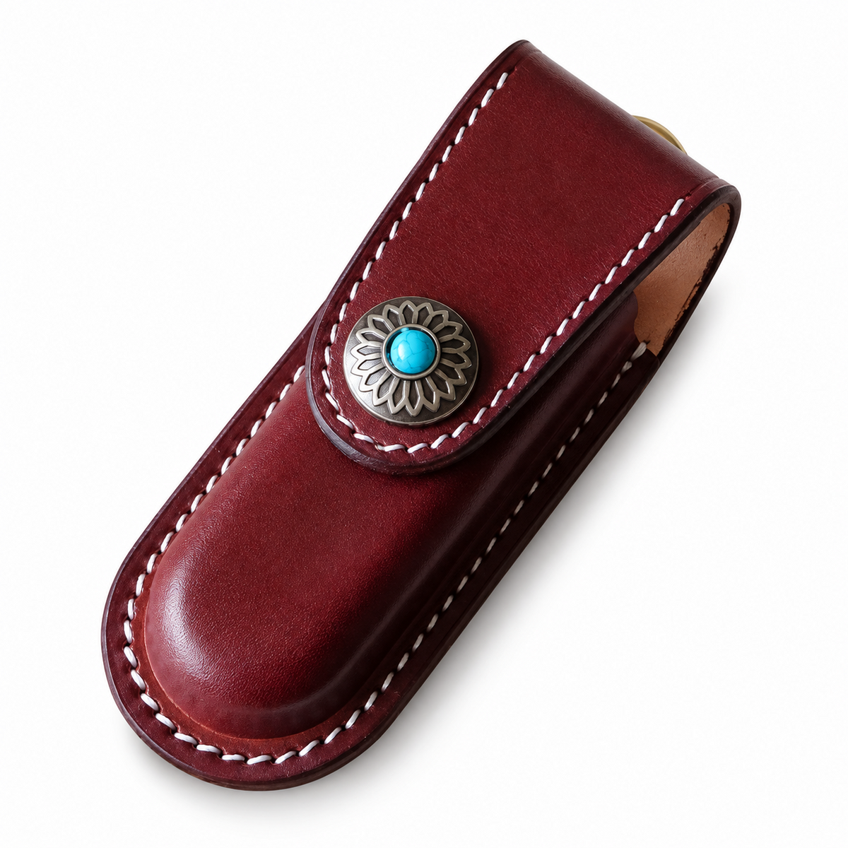 111mm SAK Hunter Vegetable-Tanned Leather Sheath - Brown Snap Closure - Plain