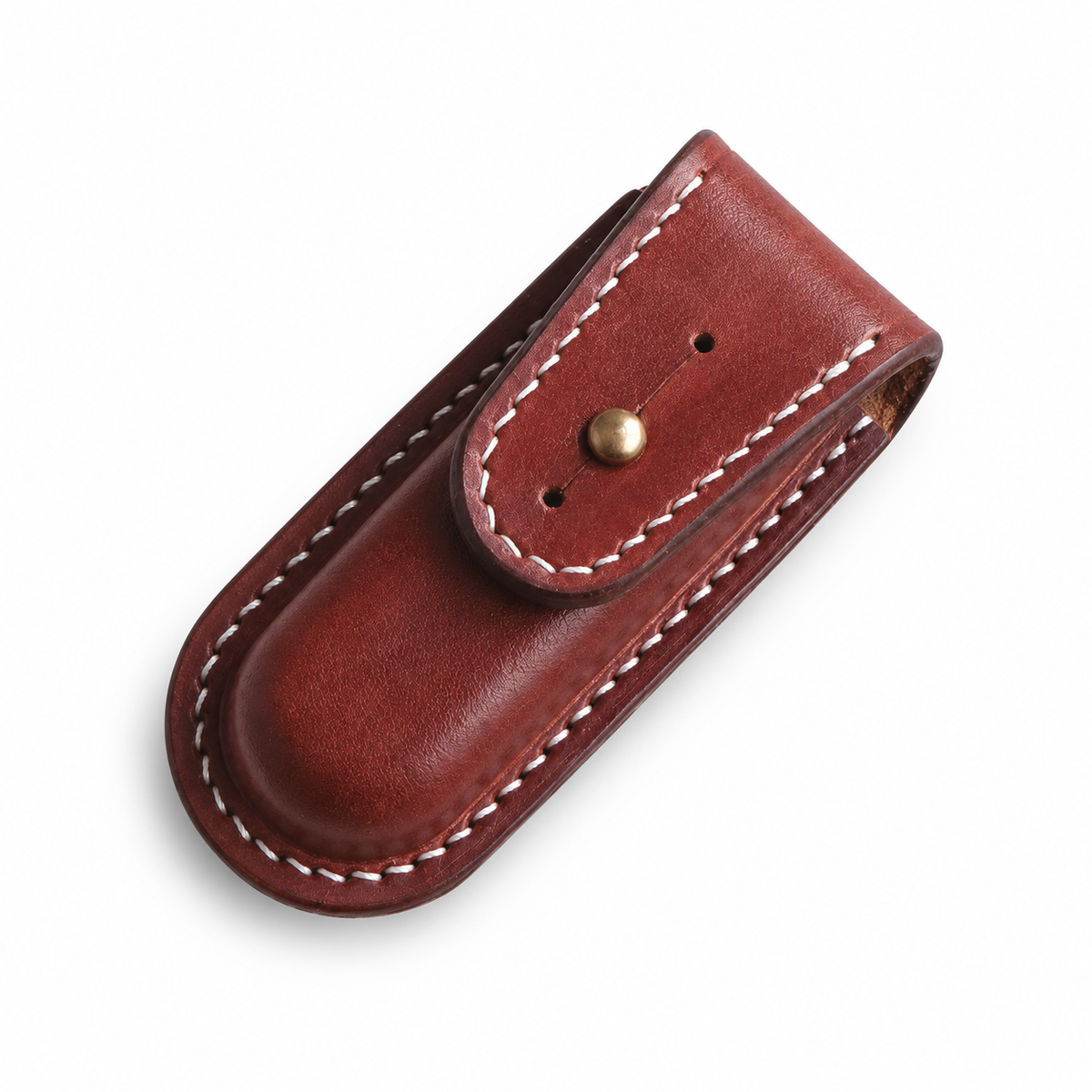84mm SAK Vegetable-Tanned Cowhide Leather Sheath for 1-2 Layer Knives - Brown Button-Stud Closure · 2-Layer Fit