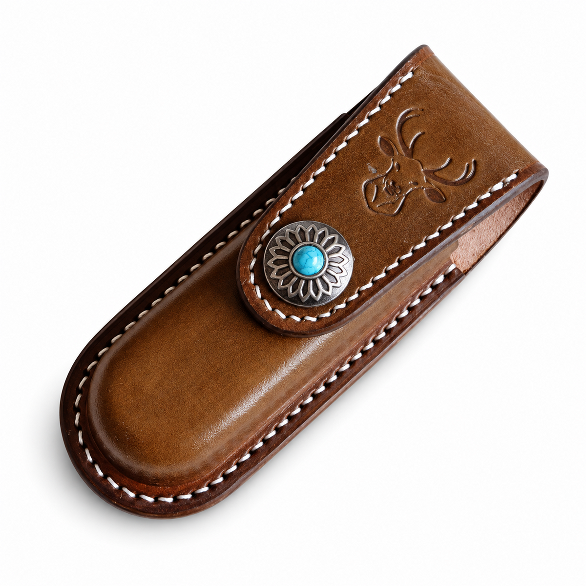 111mm SAK Hunter Vegetable-Tanned Leather Sheath - Military Green Snap Closure - Deer Embossed