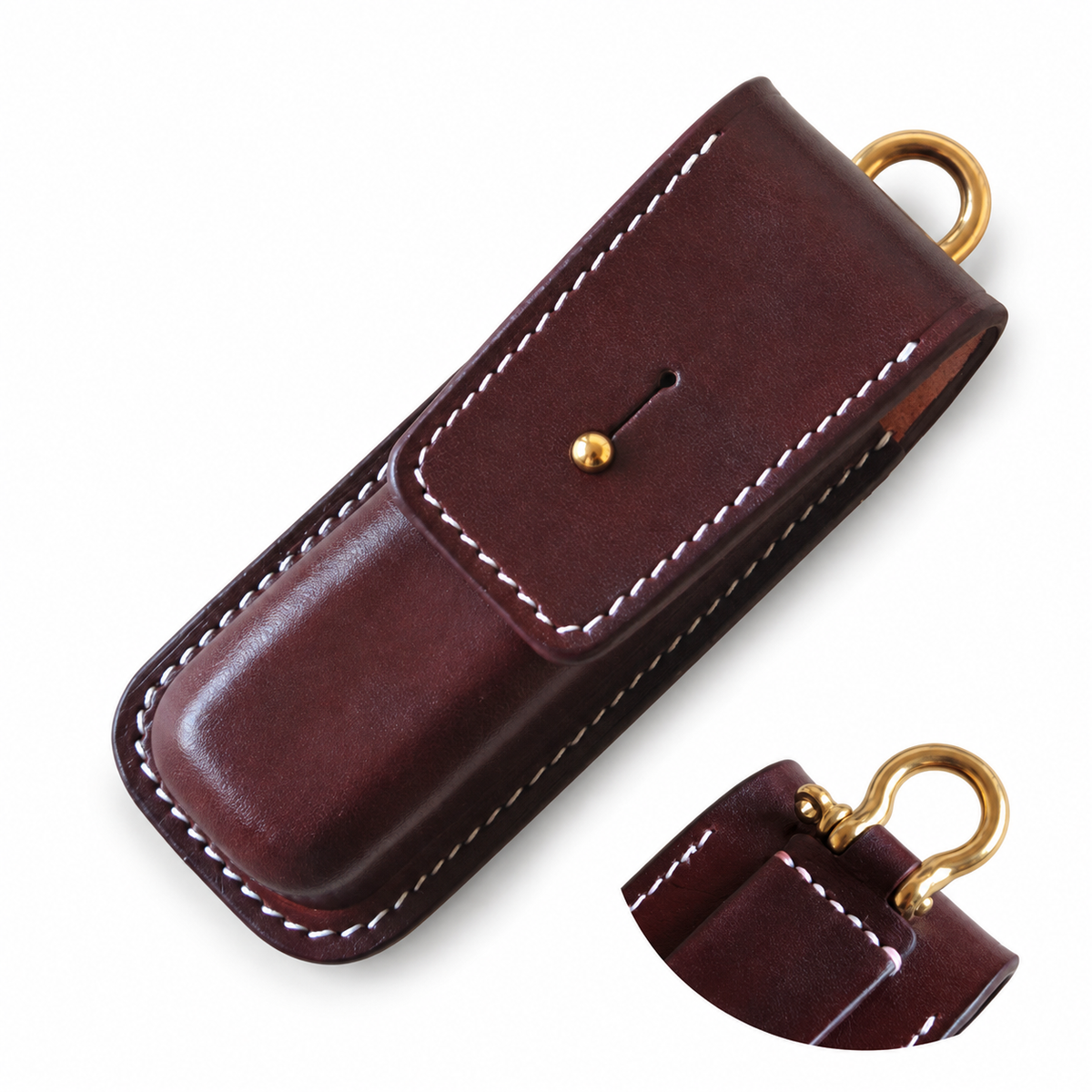 130mm SAK Vegetable-Tanned Cowhide Leather Sheath for 3-4 Layer Knives - 130mm SAK 3-Layer Brown Button-Stud + Horseshoe Buckle