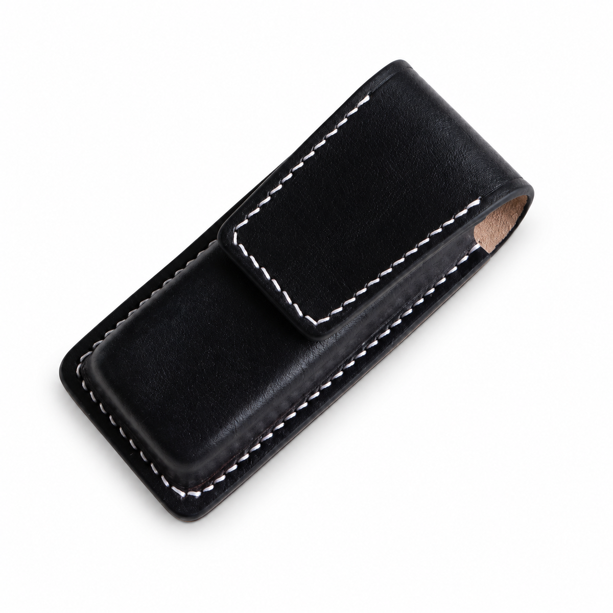 111mm SAK Sentinel Vegetable-Tanned Cowhide Leather Sheath - 111mm SAK Sentinel Black Magnetic Closure With Hole