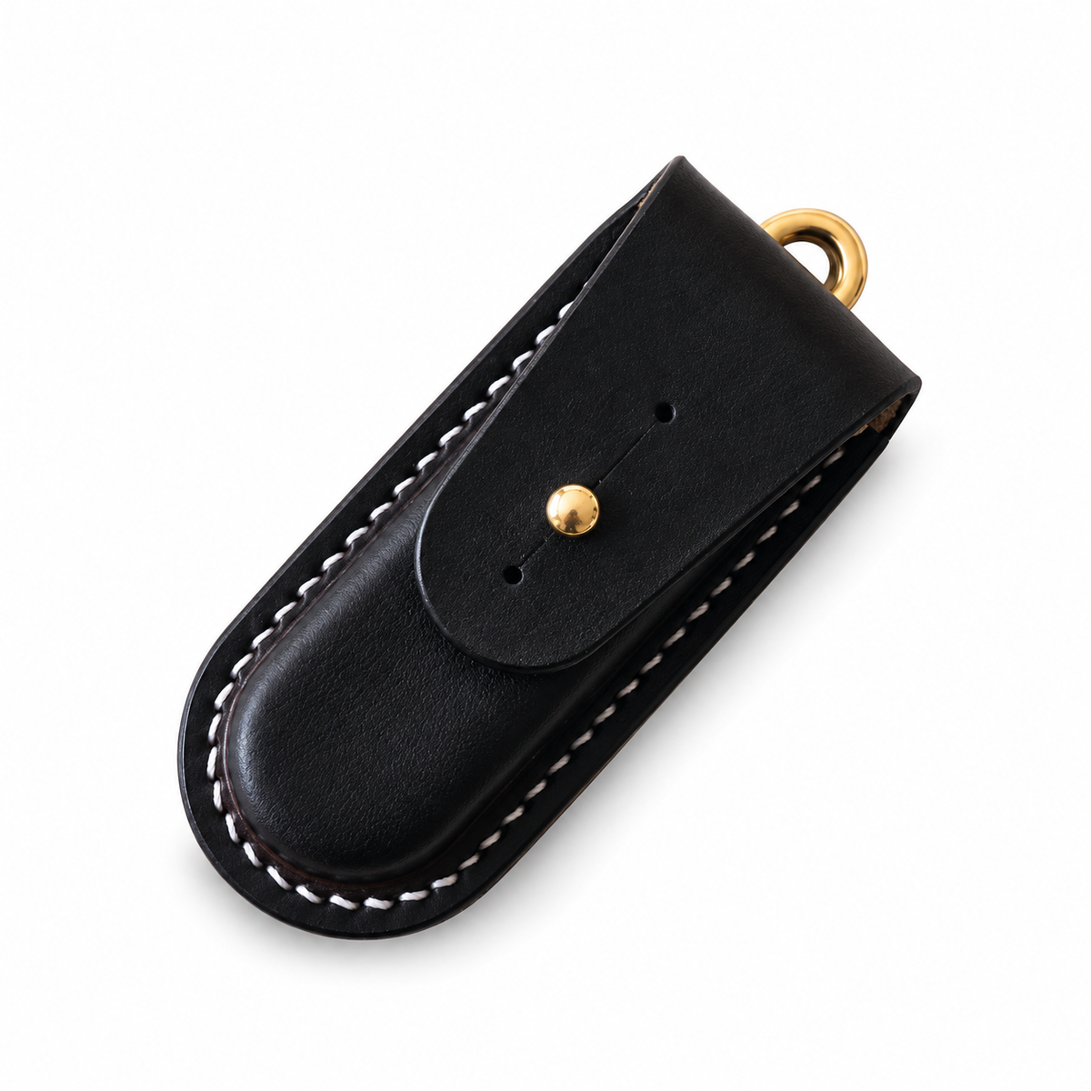84mm SAK Vegetable-Tanned Cowhide Leather Sheath - Aluminum Handle Training Officer - Black - Button-Stud Closure