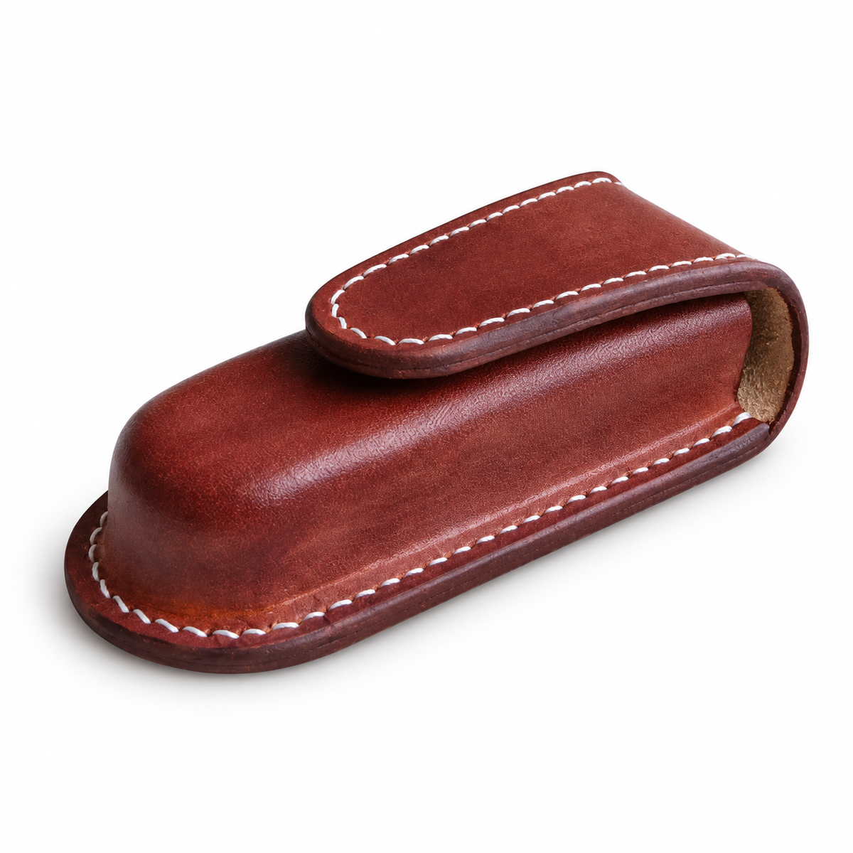 91mm SAK Vegetable-Tanned Cowhide Leather Case for 2-4 Layer Knives - 91mm Hunter Brown Magnetic Closure 4-Layer Fit