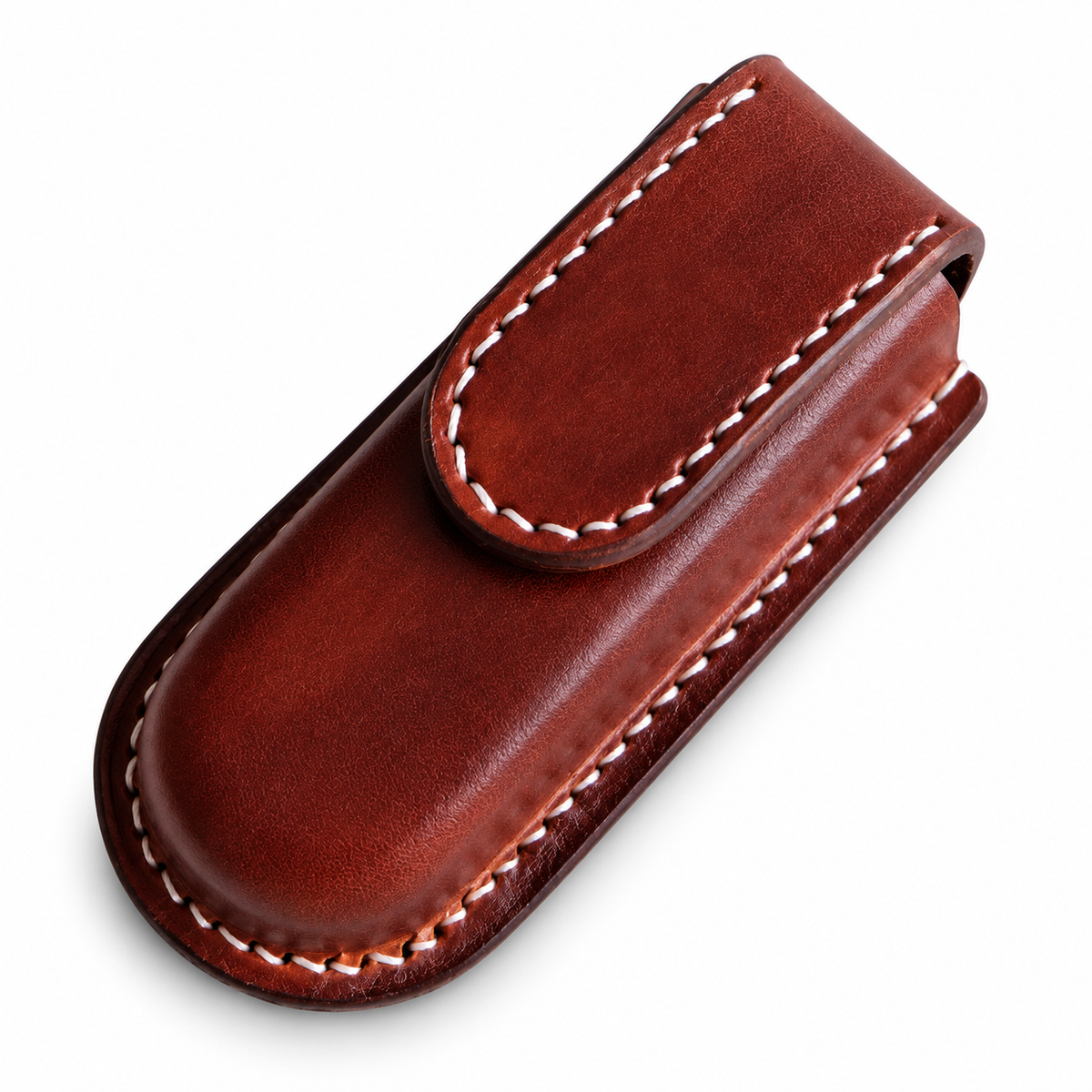 91mm SAK Ranger Vegetable-Tanned Leather Sheath - Brown Straight Flap Magnetic Closure