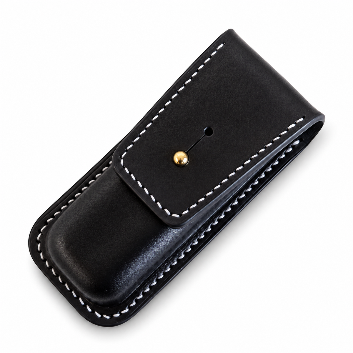 111mm SAK Sentinel Leather Sheaths and Burmese Rosewood Scales - Sentinel Leather Sheath - Black - With Hole