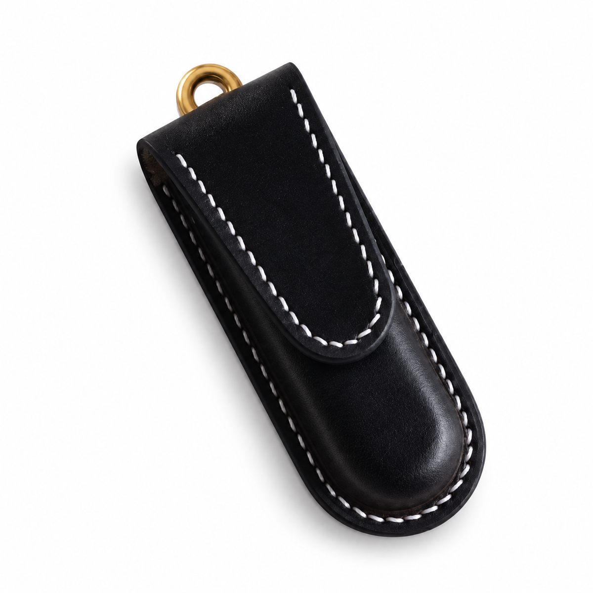 84mm SAK Vegetable-Tanned Cowhide Leather Sheath - Aluminum Handle Training Officer - Black - Magnetic Closure
