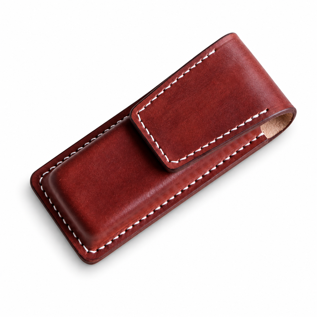 111mm SAK Sentinel Vegetable-Tanned Cowhide Leather Sheath - 111mm SAK Sentinel Brown Magnetic Closure With Hole