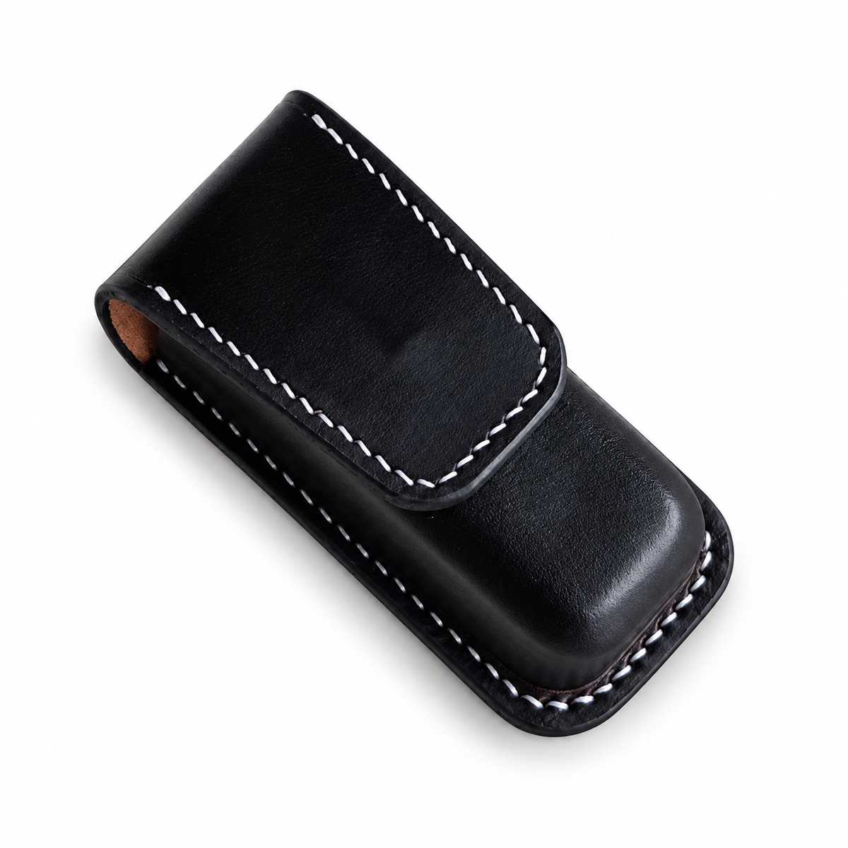 91mm SAK Handmade Vegetable-Tanned Cowhide Leather Sheath - 6 Styles - Black - Magnetic Closure