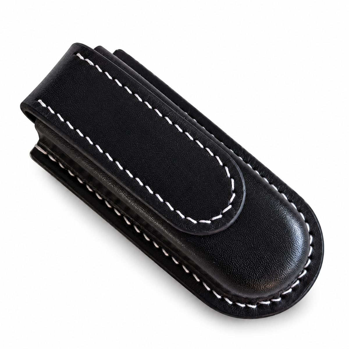 91mm SAK Ranger Vegetable-Tanned Leather Sheath - Black Straight Flap Magnetic Closure