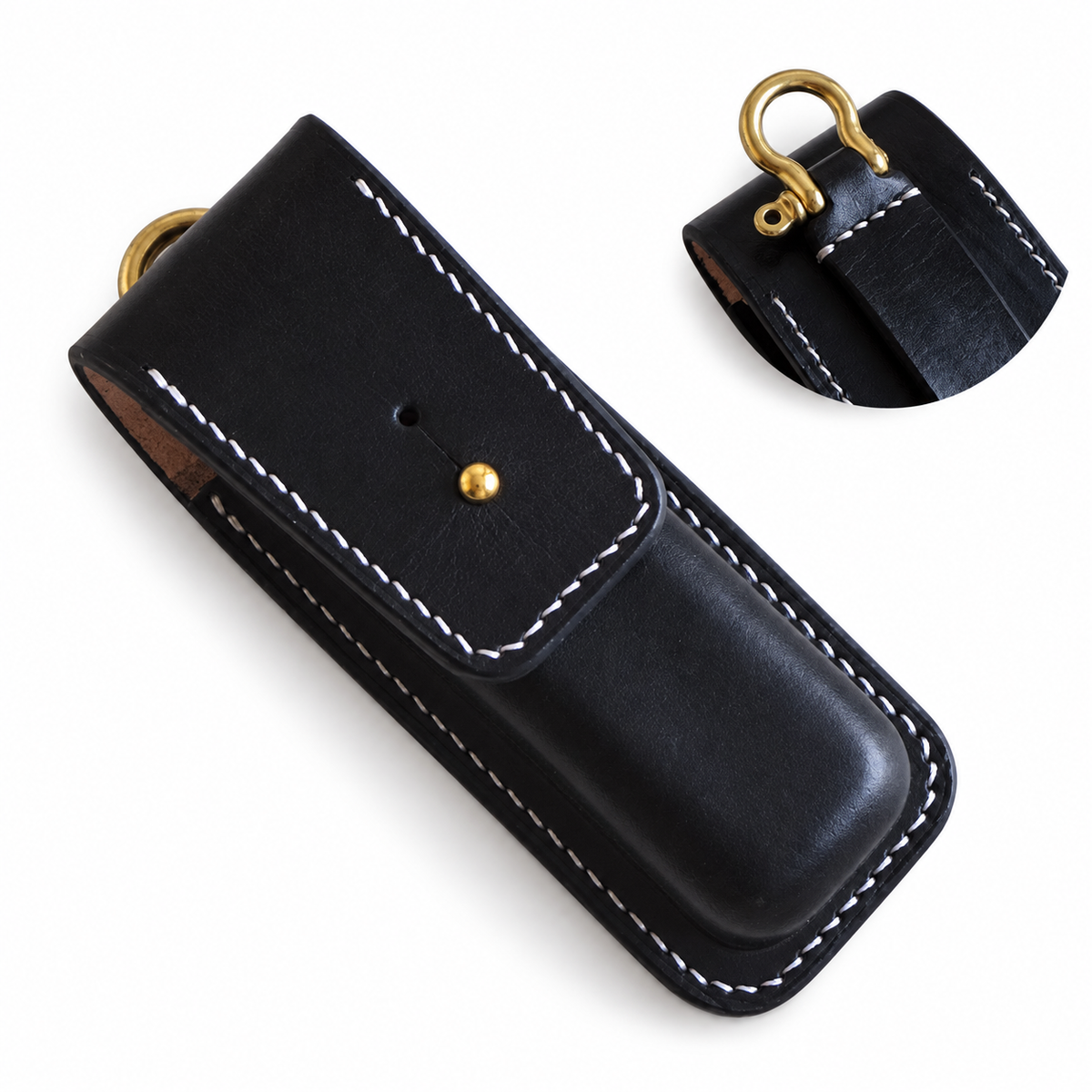 130mm SAK Vegetable-Tanned Cowhide Leather Sheath for 3-4 Layer Knives - 130mm SAK 3-Layer Black Button-Stud + Horseshoe Buckle