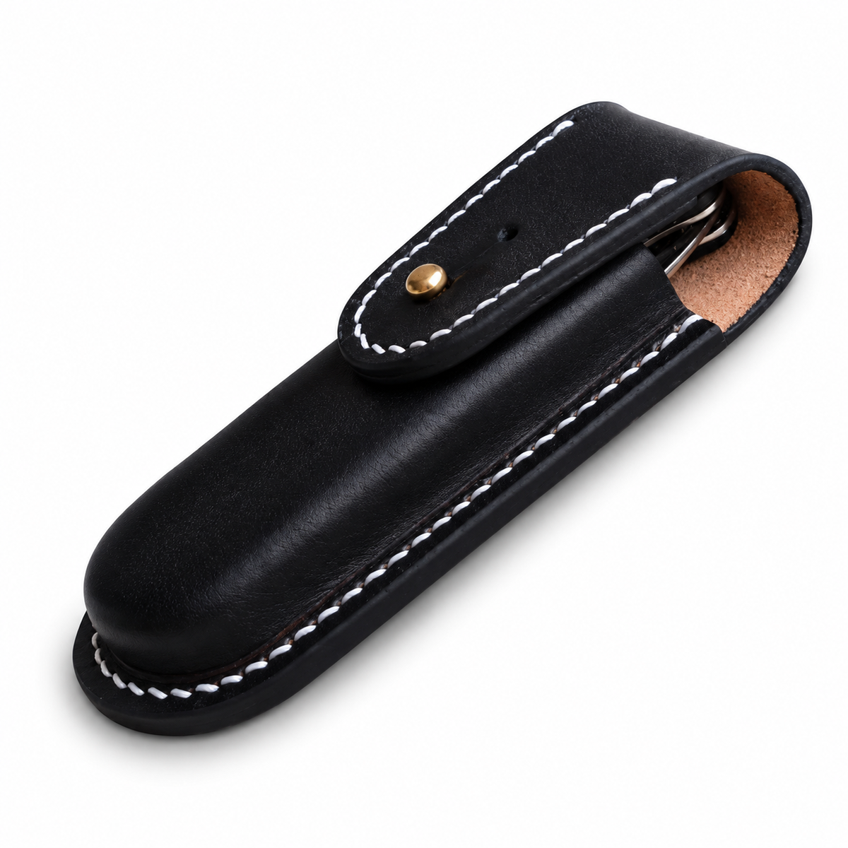 111mm SAK Sentinel Leather Sheaths and Burmese Rosewood Scales - Sentinel Leather Sheath - Black - Without Hole