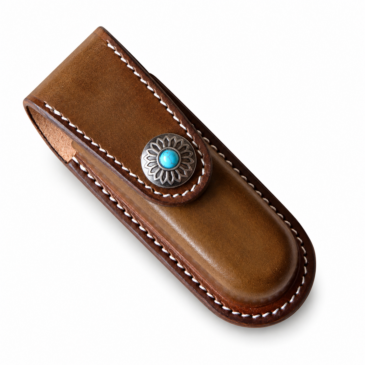111mm SAK Hunter Vegetable-Tanned Leather Sheath - Military Green Snap Closure - Plain