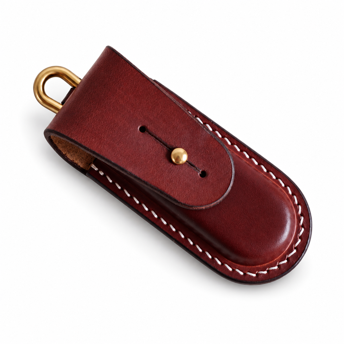 84mm SAK Vegetable-Tanned Cowhide Leather Sheath - Aluminum Handle Lightweight Boxer - Brown - Button-Stud Closure