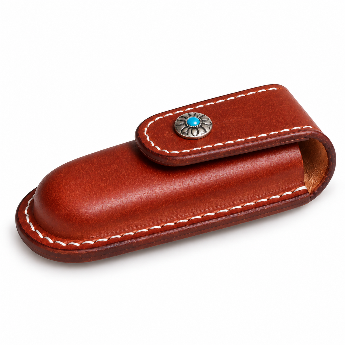 111mm SAK Outrider Vegetable-Tanned Cowhide Leather Sheath - 111mm SAK Outrider Brown Snap Closure