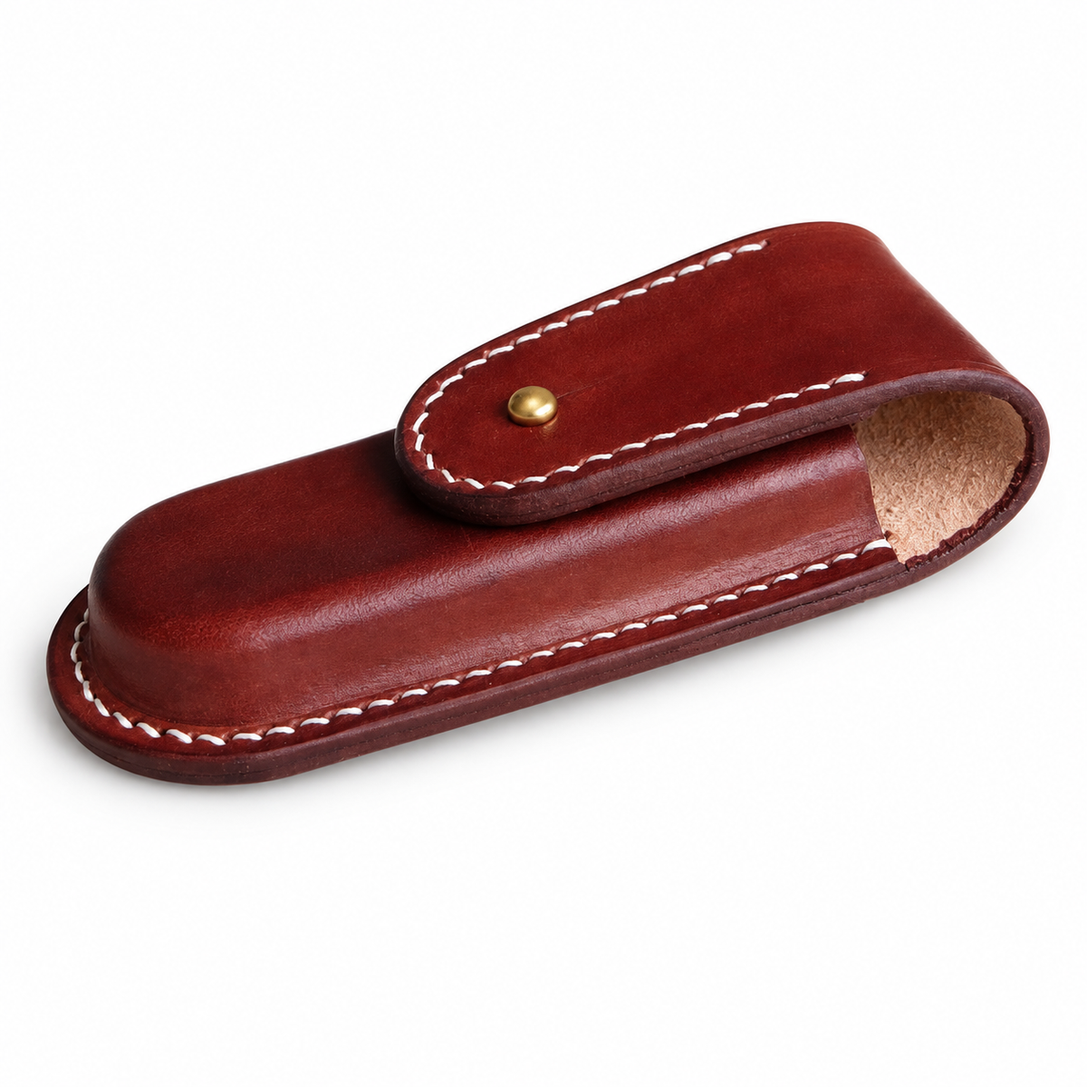 111mm SAK Sentinel Vegetable-Tanned Cowhide Leather Sheath - 111mm SAK Sentinel Brown Button-Stud Closure Without Hole