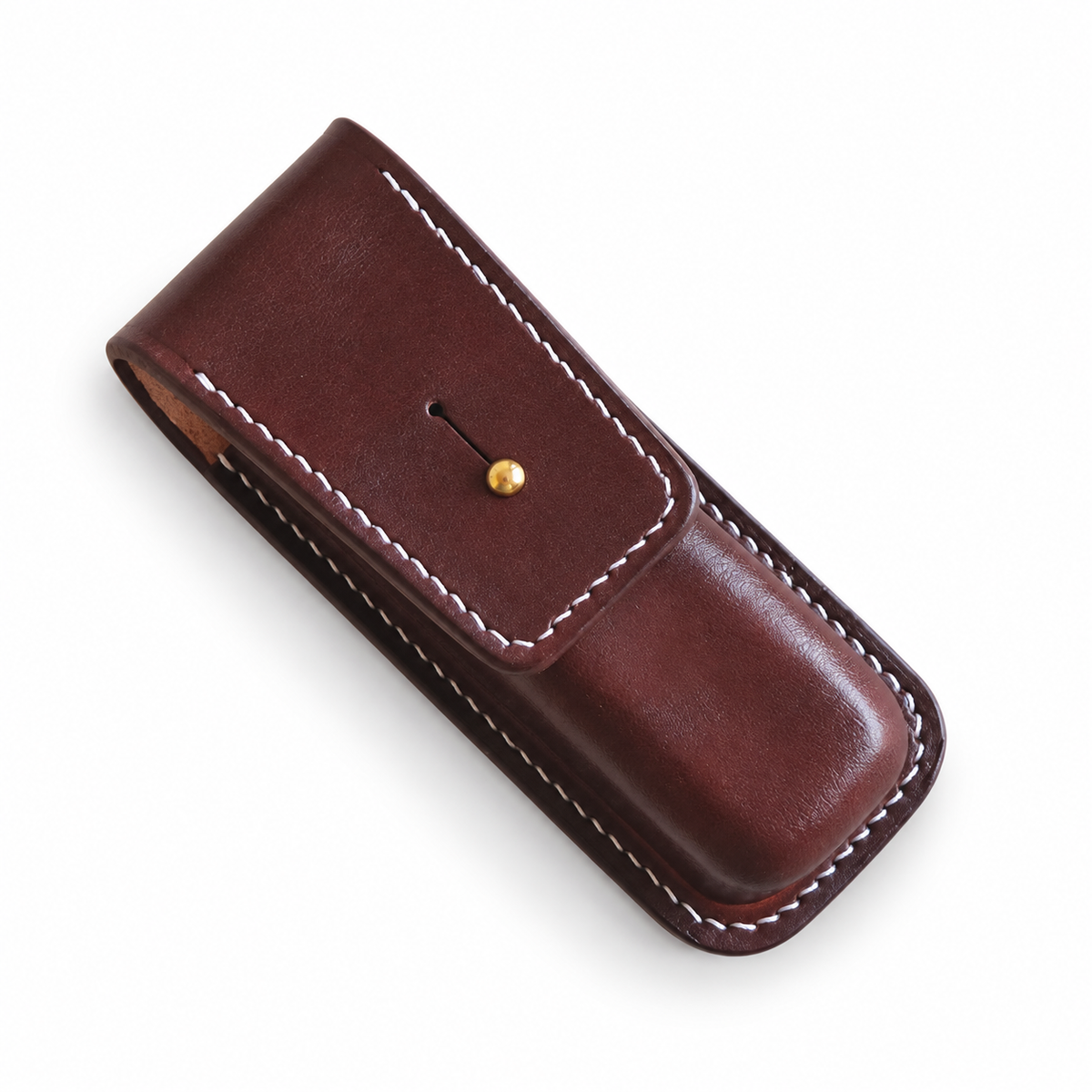 130mm SAK Vegetable-Tanned Cowhide Leather Sheath for 3-4 Layer Knives - 130mm SAK 4-Layer Brown Button-Stud Closure