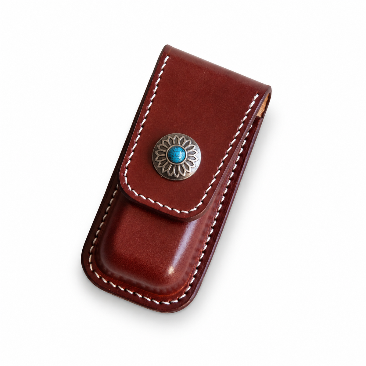 91mm SAK Handmade Vegetable-Tanned Cowhide Leather Sheath - 6 Styles - Brown - Snap Closure
