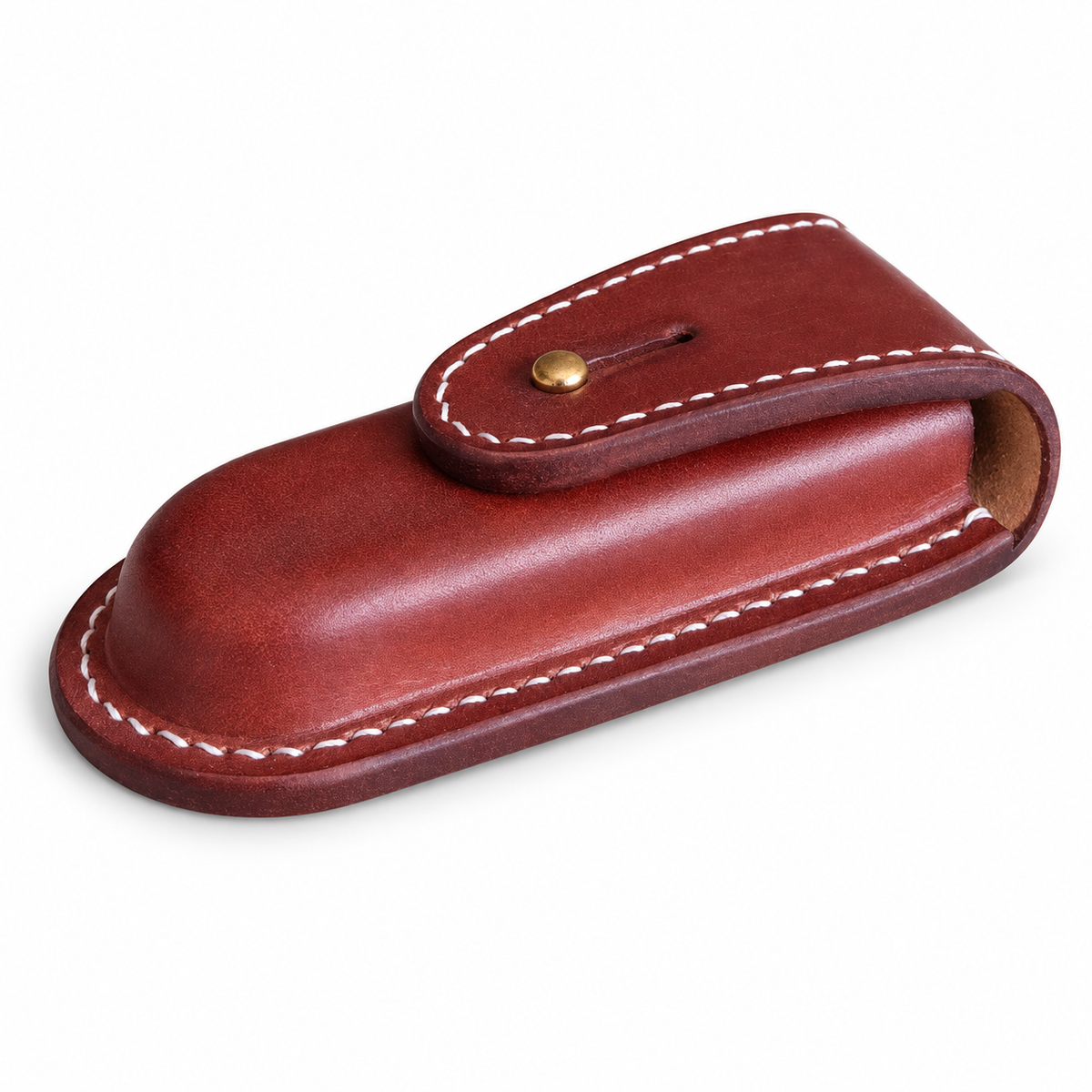 91mm SAK Vegetable-Tanned Cowhide Leather Case for 2-4 Layer Knives - 91mm Climber Brown Button-Stud Closure 3-Layer Fit