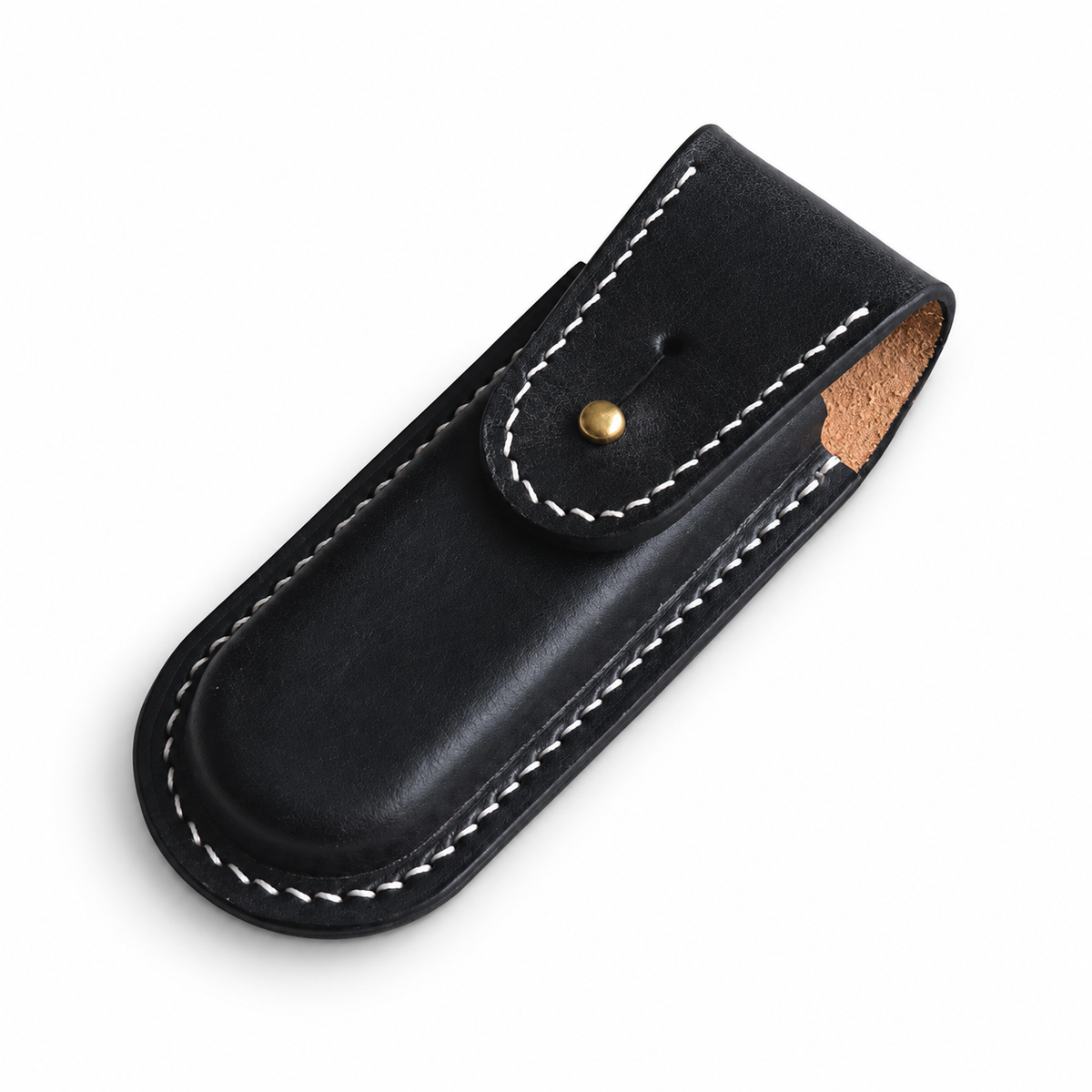 111mm SAK Sentinel Vegetable-Tanned Cowhide Leather Sheath - 111mm SAK Sentinel Black Button-Stud Closure Without Hole