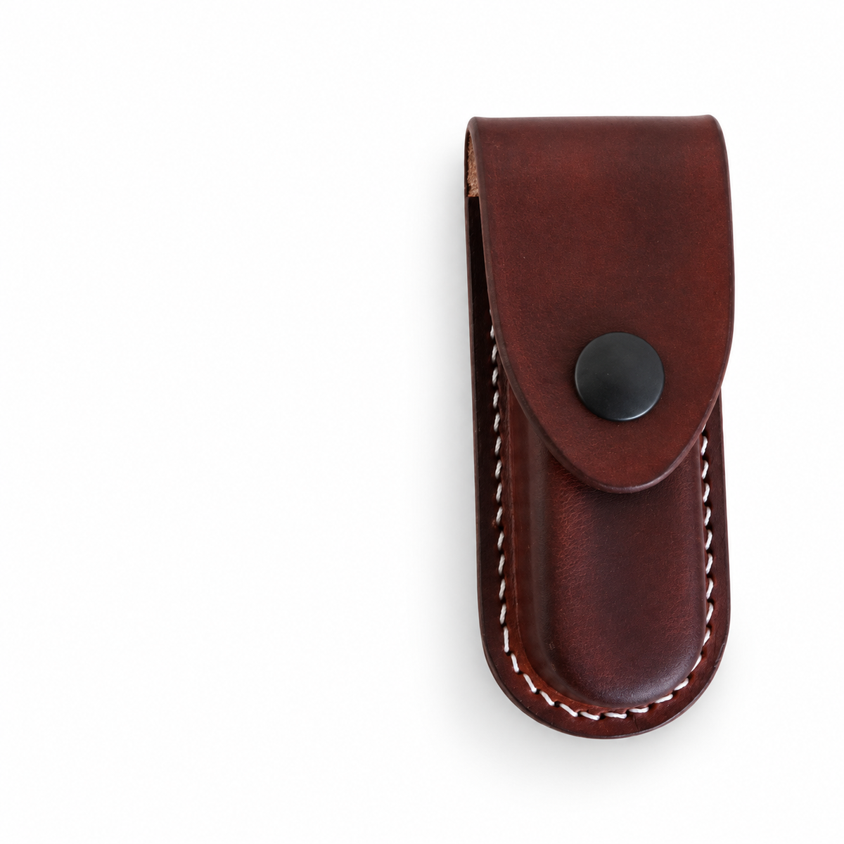 93mm Handmade Vegetable-Tanned Leather Belt Sheath for SAK - Black or Brown - Brown Snap Closure 2 Layer for SAK Without Ring
