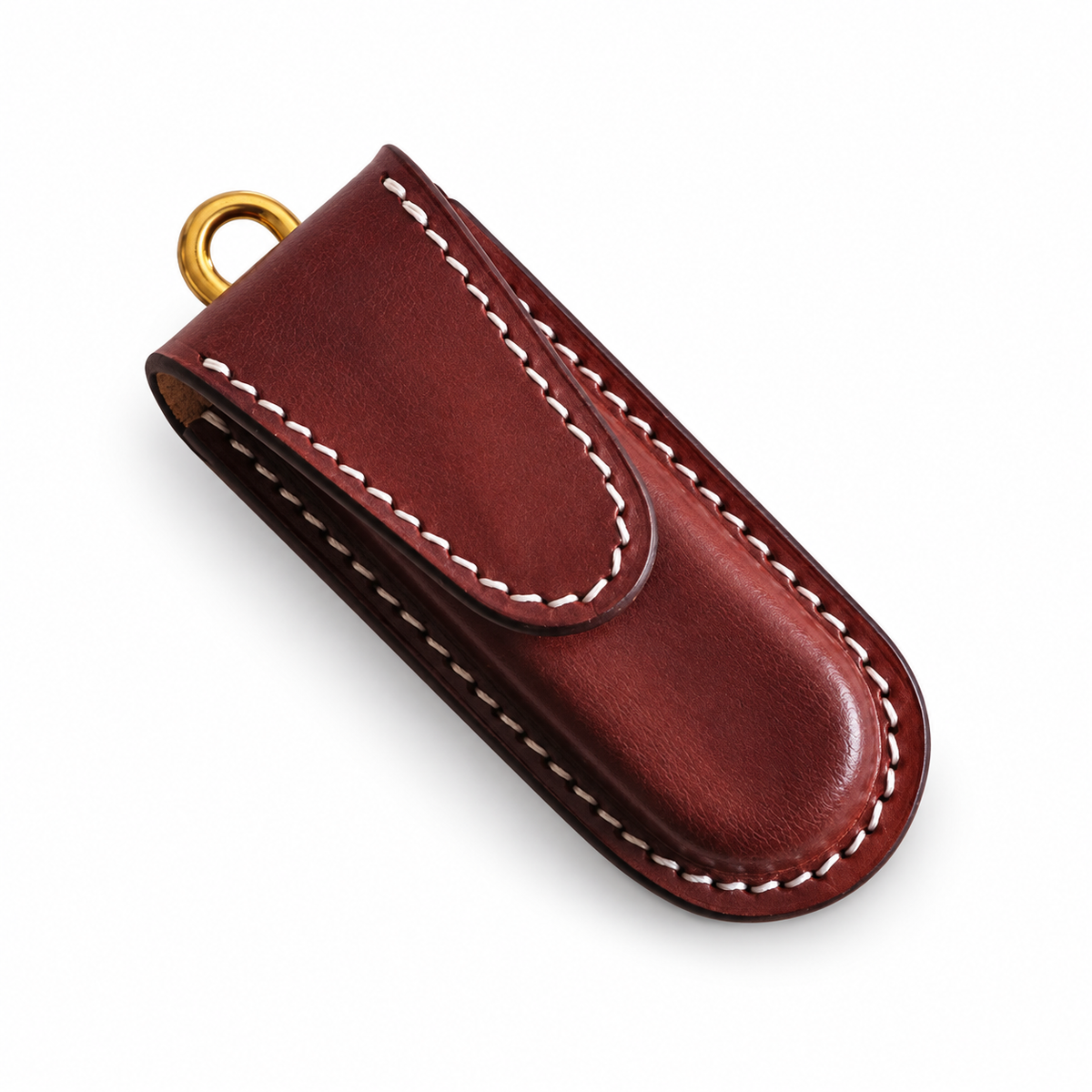 84mm SAK Vegetable-Tanned Cowhide Leather Sheath - Aluminum Handle Lightweight Boxer - Brown - Magnetic Closure