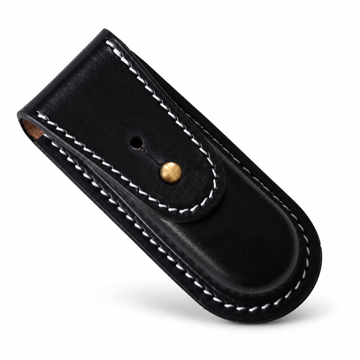 91mm SAK Ranger Vegetable-Tanned Leather Sheath - Black Angled Flap Button-Stud Closure