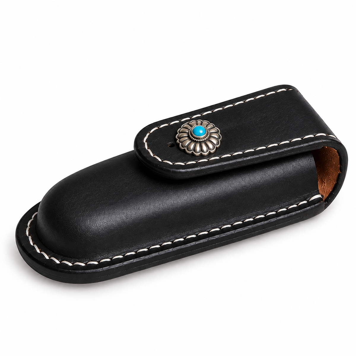 111mm SAK Outrider Vegetable-Tanned Cowhide Leather Sheath - 111mm SAK Outrider Black Snap Closure