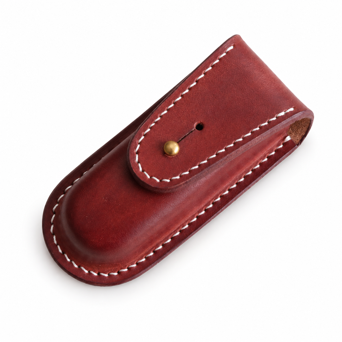 91mm SAK Vegetable-Tanned Cowhide Leather Case for 2-4 Layer Knives - 91mm Hunter Brown Button-Stud Closure 4-Layer Fit