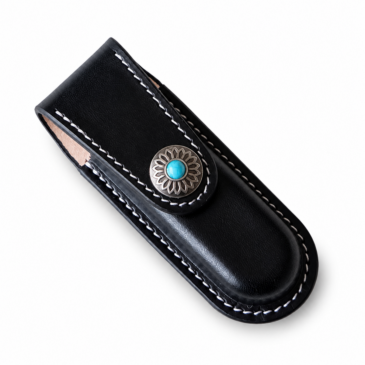 111mm SAK Hunter Vegetable-Tanned Leather Sheath - Black Snap Closure - Plain