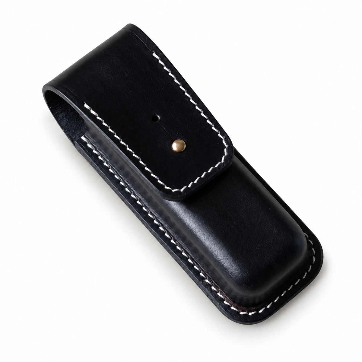 130mm SAK Vegetable-Tanned Cowhide Leather Sheath for 3-4 Layer Knives - 130mm SAK 4-Layer Black Button-Stud Closure