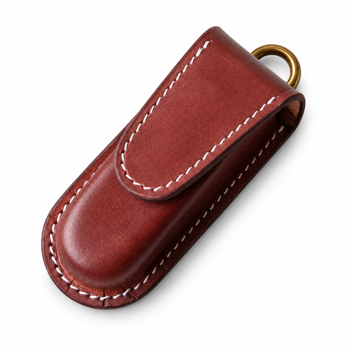 91mm SAK Vegetable-Tanned Cowhide Leather Case for 2-4 Layer Knives - 91mm Spartan Brown Magnetic Closure + Horseshoe Clip 2-Layer Fit