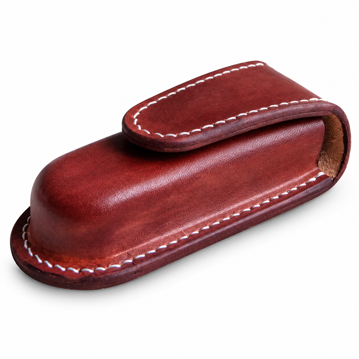 91mm SAK Ranger Vegetable-Tanned Leather Sheath - Brown Angled Flap Magnetic Closure