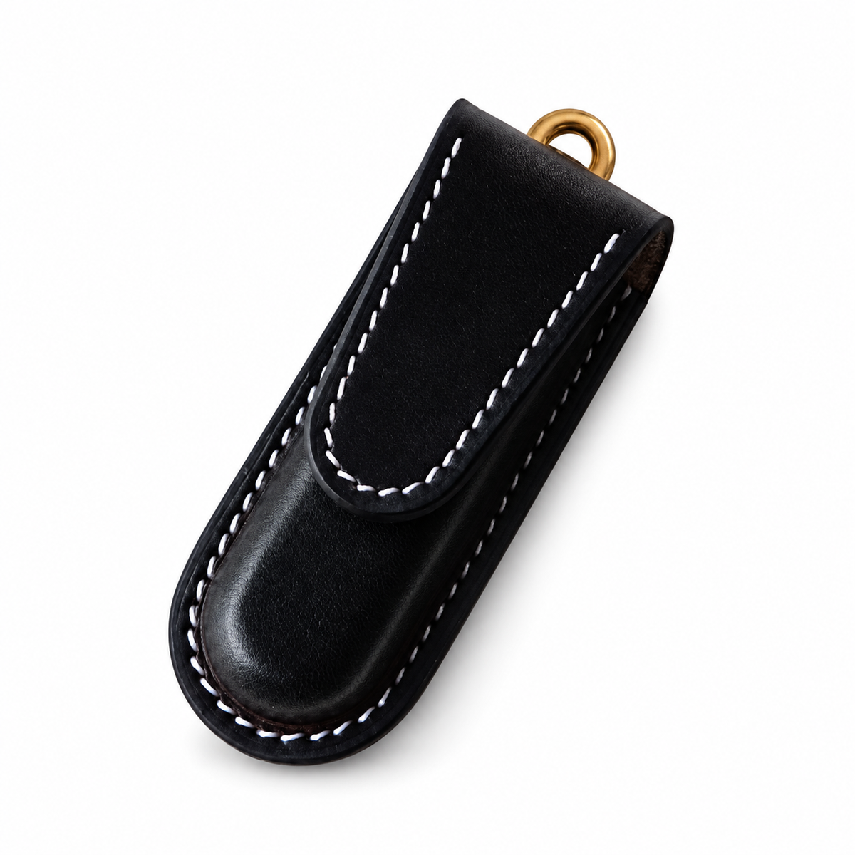 84mm SAK Vegetable-Tanned Cowhide Leather Sheath - Aluminum Handle Lightweight Boxer - Black - Magnetic Closure
