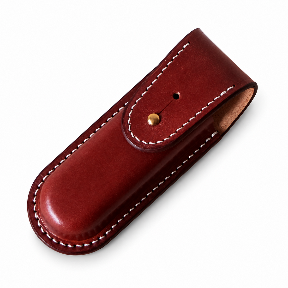 111mm SAK Hunter Vegetable-Tanned Leather Sheath - Brown Button-Stud Closure - Plain