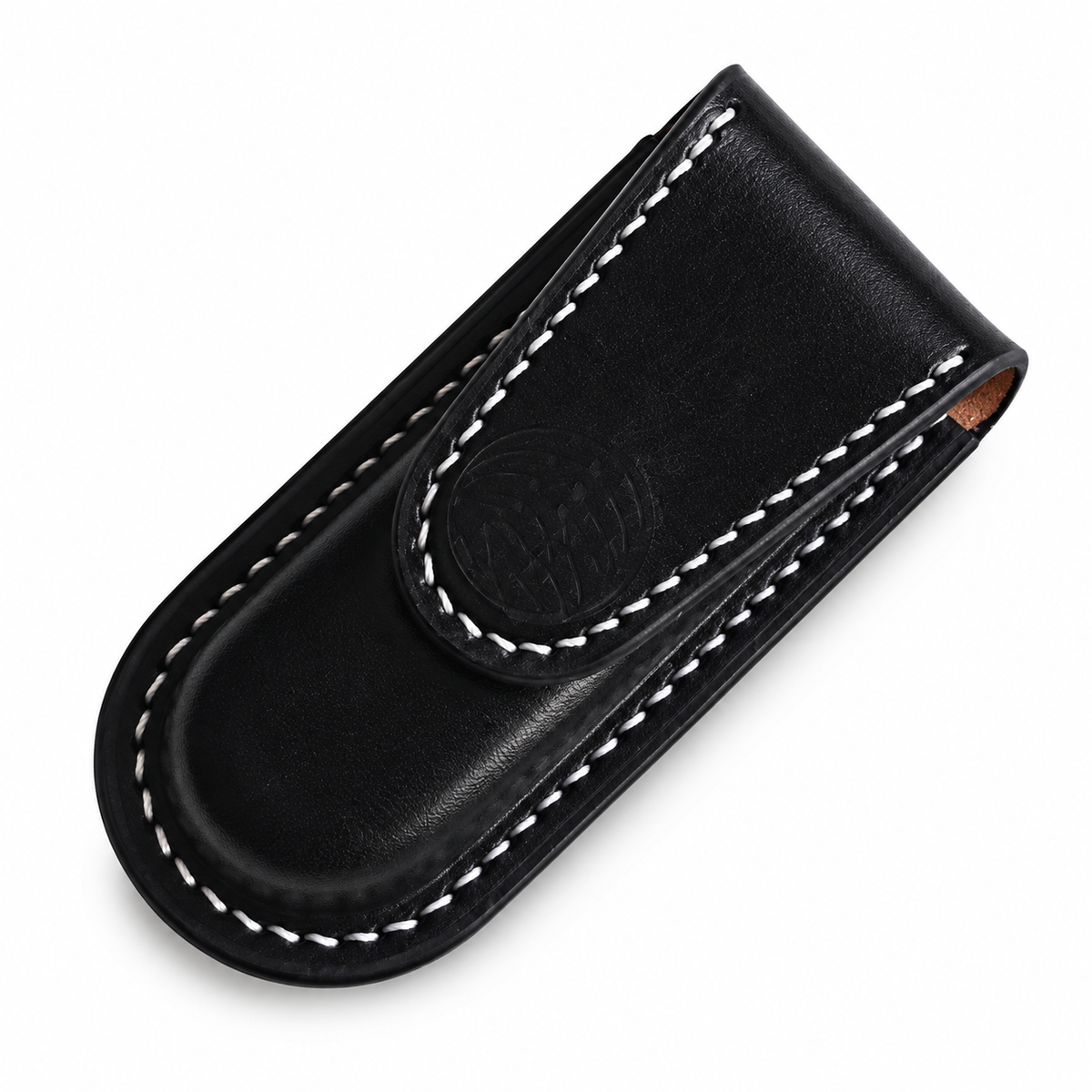 91mm SAK Ranger Vegetable-Tanned Leather Sheath - Black Angled Flap Magnetic Closure