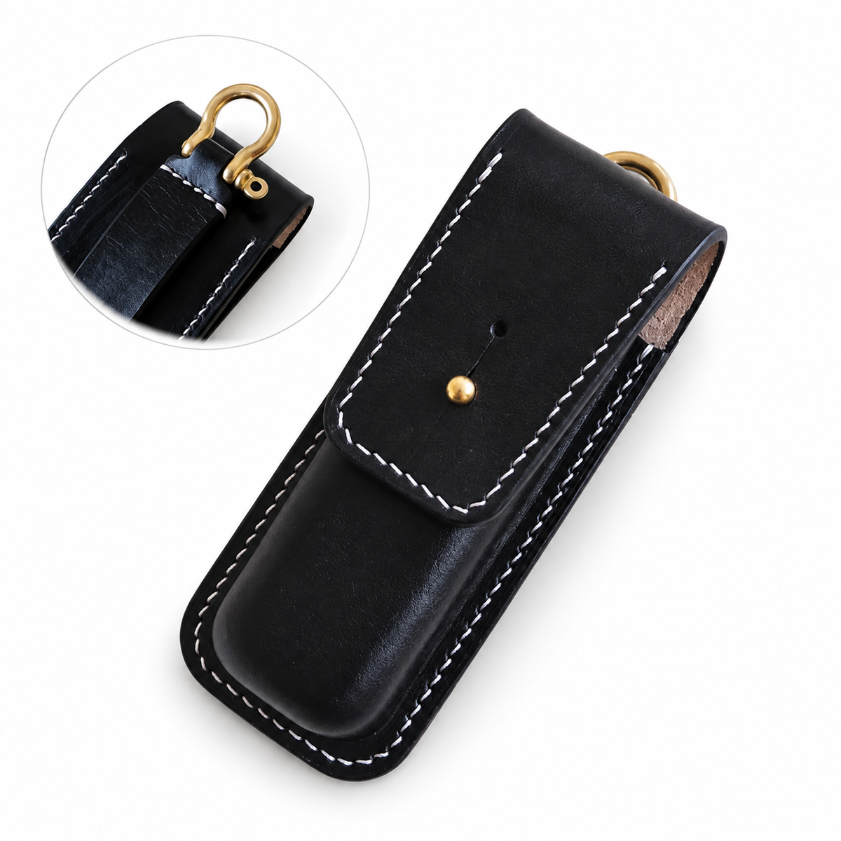 130mm SAK Vegetable-Tanned Cowhide Leather Sheath for 3-4 Layer Knives - 130mm SAK 4-Layer Black Button-Stud + Horseshoe Buckle